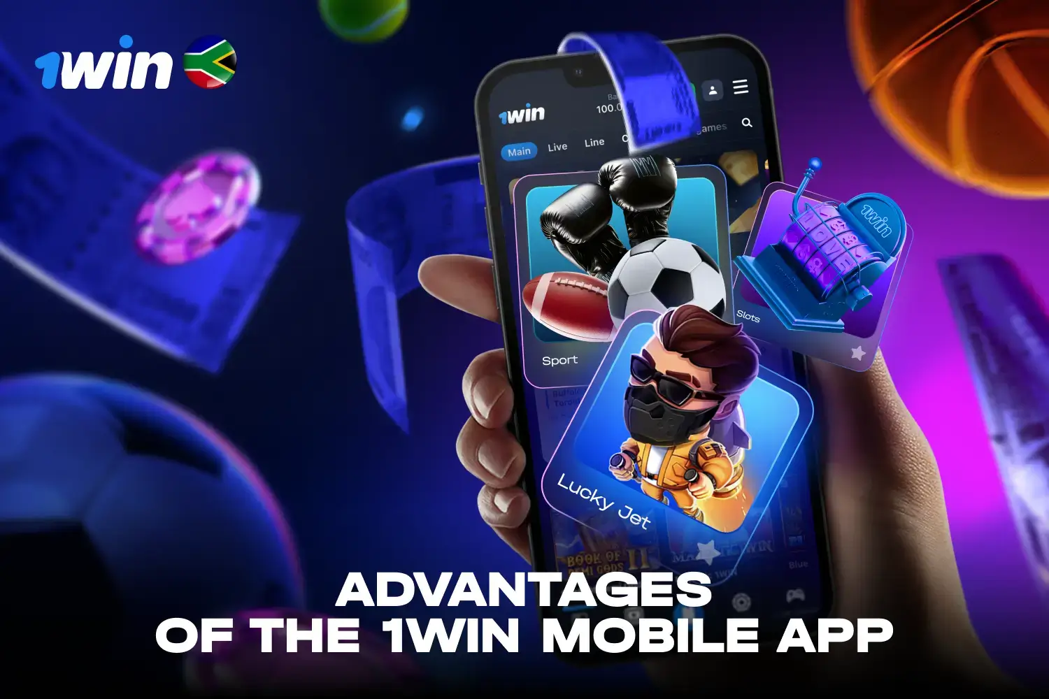 Overview of the 1win mobile application interface highlighting key advantages