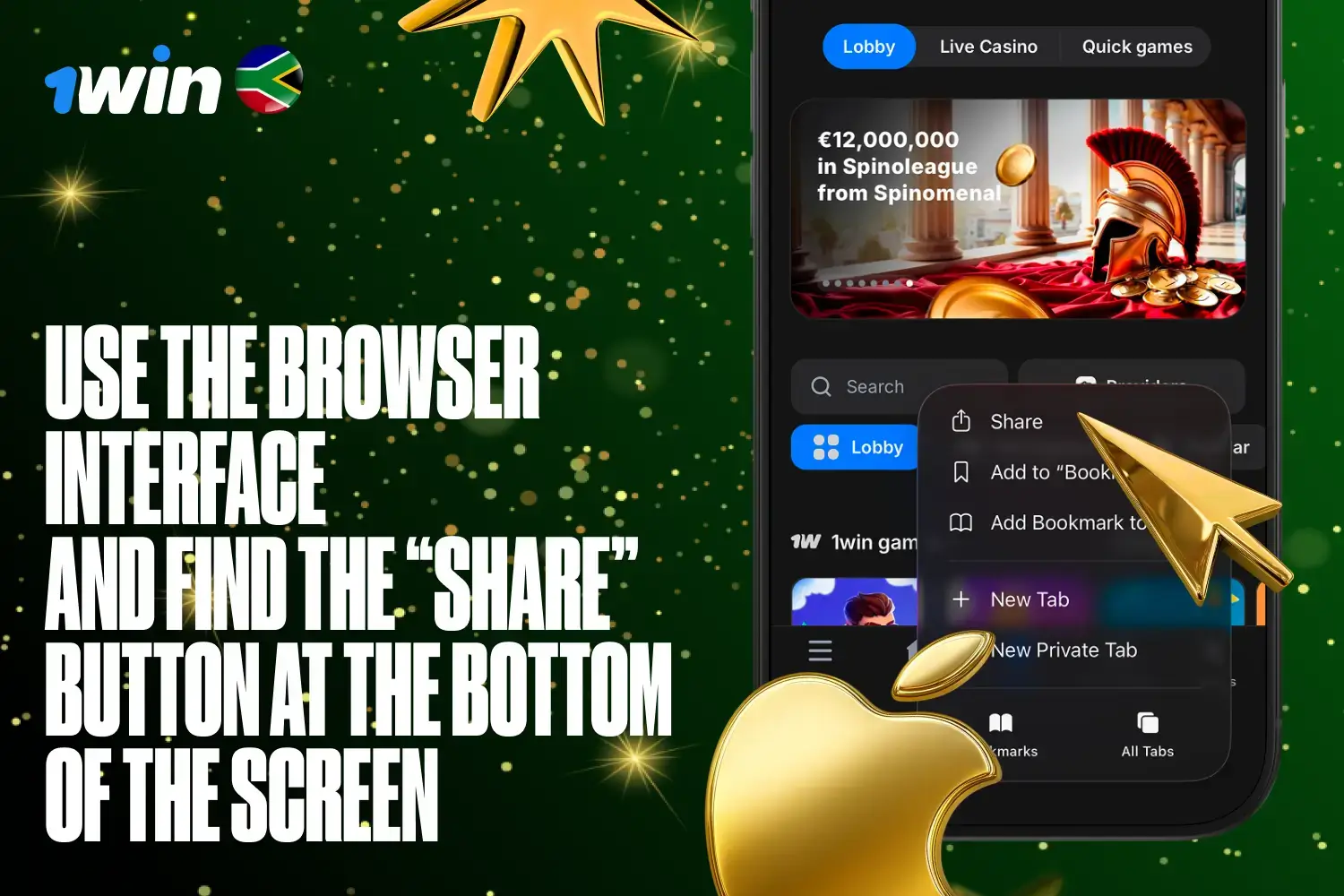 Step 1 for iOS: Tapping the Share button in Safari browser