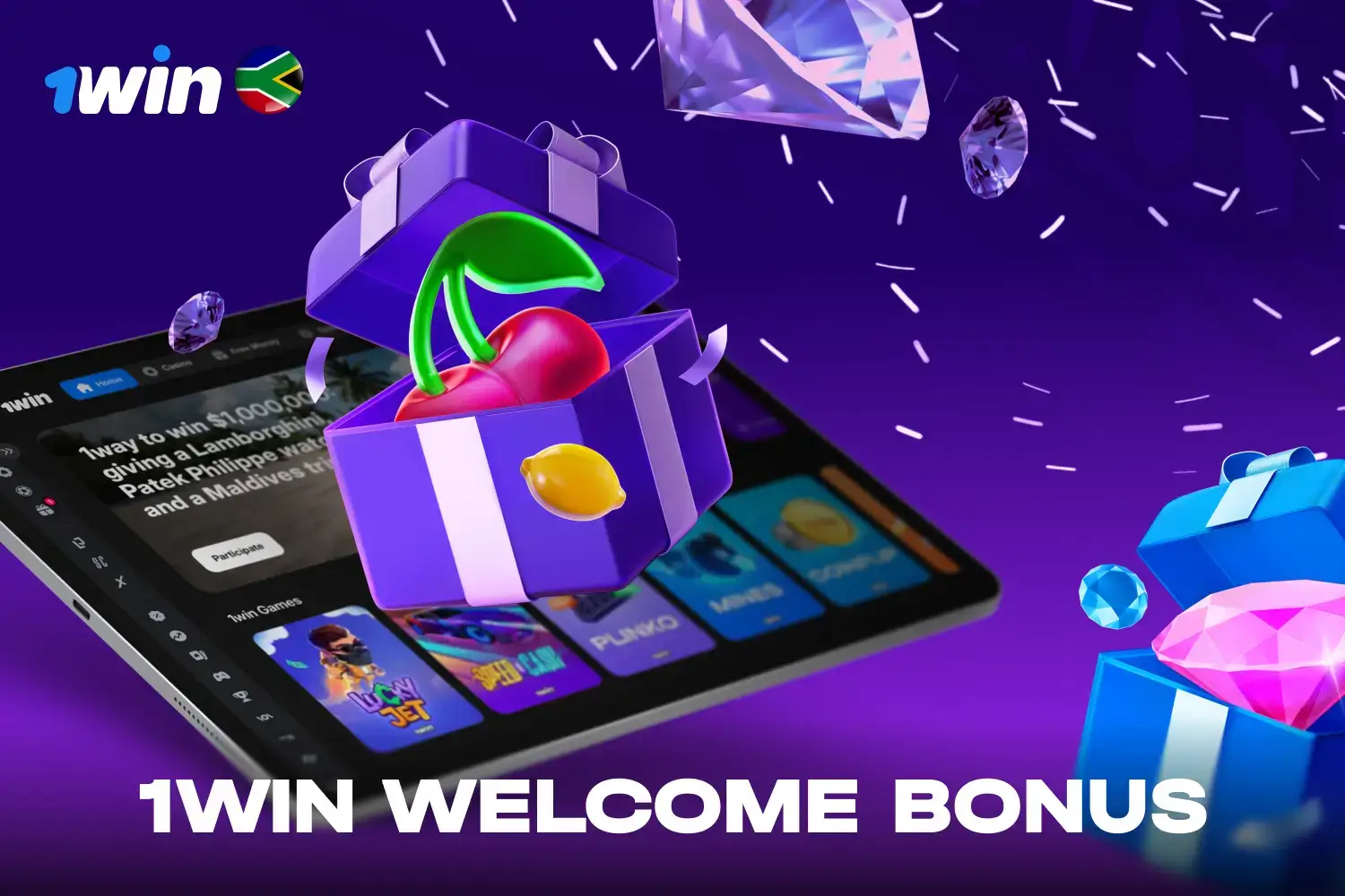 Banner displaying the 500% welcome bonus offer for new 1win users
